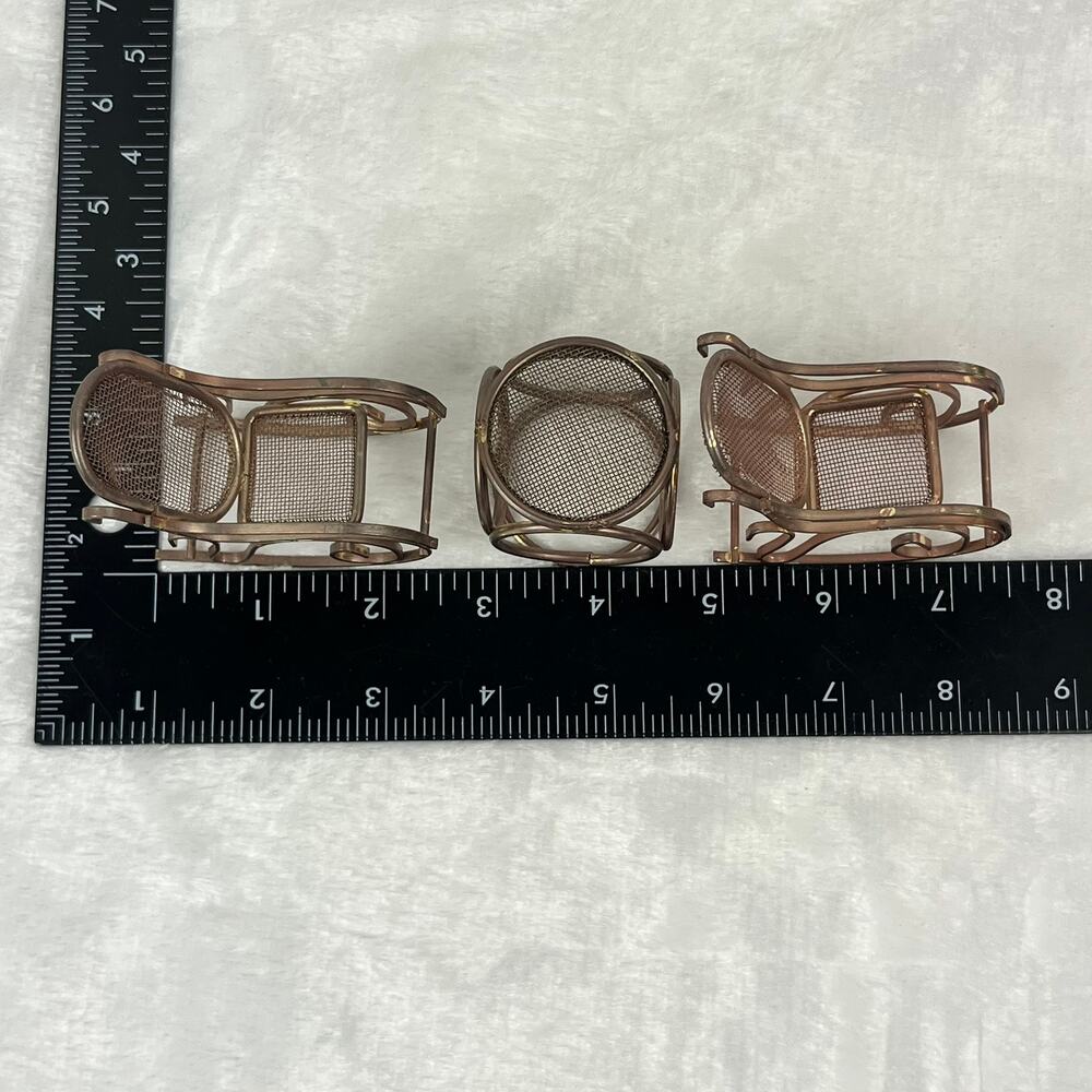 Vintage Brass Miniature Dollhouse Rocking Chairs & Table Set Woven Seat 1:12 - Picture 8 of 11